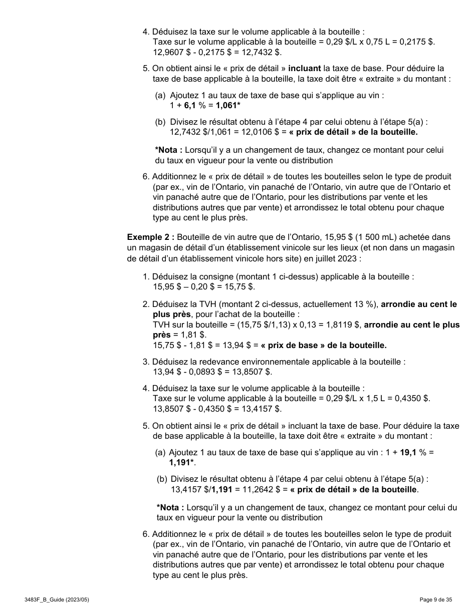 Forme 3483F Guide Relatif a La Declaration Sur Le Vin Et Le Vin Panache - B Guide (Etablissements Vinicoles Qui Ont Un Magasin De Detail Hors Site) - Ontario, Canada (French), Page 9