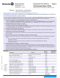 Document preview: Form 0547E Application for Refund Tax Exempt Sales (Tes) - Ontario, Canada