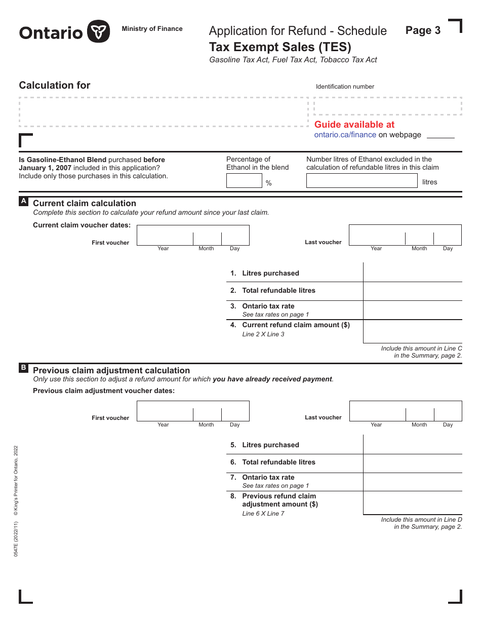 Form 0547E Application for Refund Tax Exempt Sales (Tes) - Ontario, Canada, Page 3