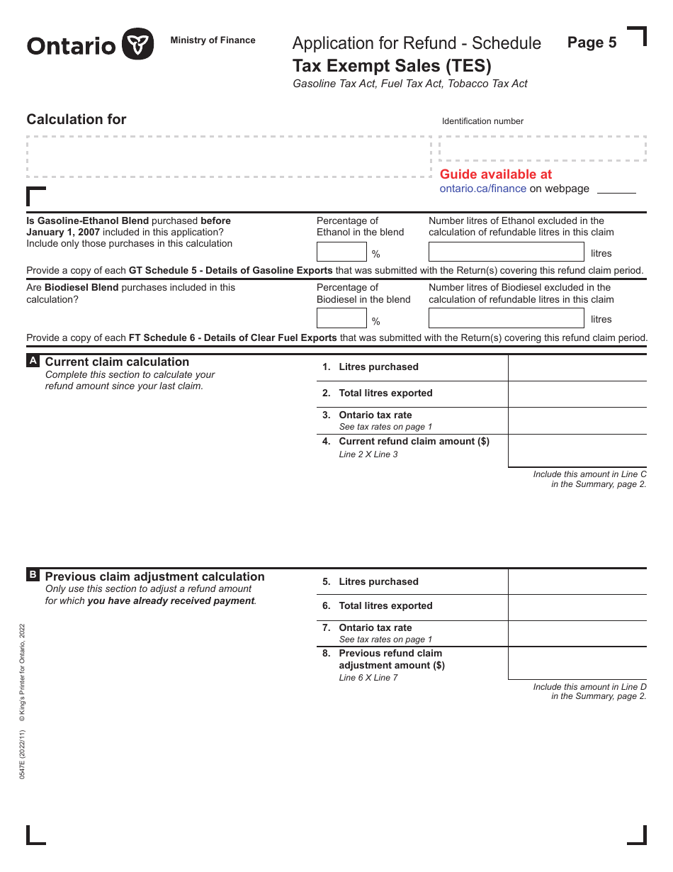 Form 0547E Application for Refund Tax Exempt Sales (Tes) - Ontario, Canada, Page 5