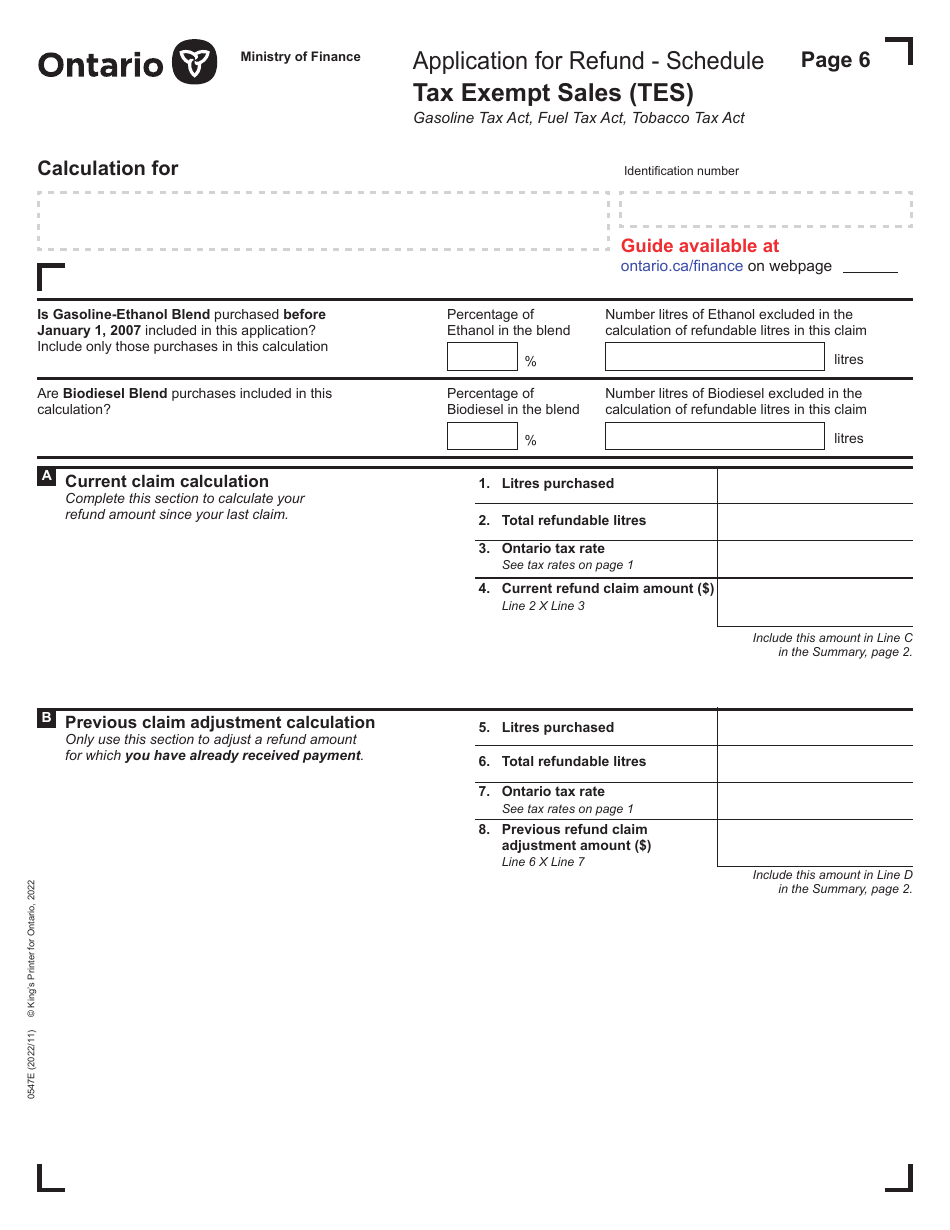Form 0547E Application for Refund Tax Exempt Sales (Tes) - Ontario, Canada, Page 6