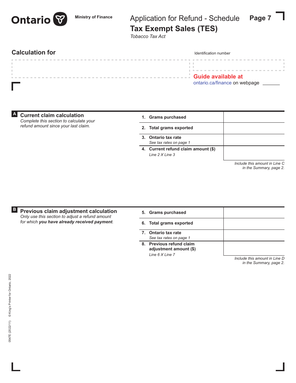 Form 0547E Application for Refund Tax Exempt Sales (Tes) - Ontario, Canada, Page 7