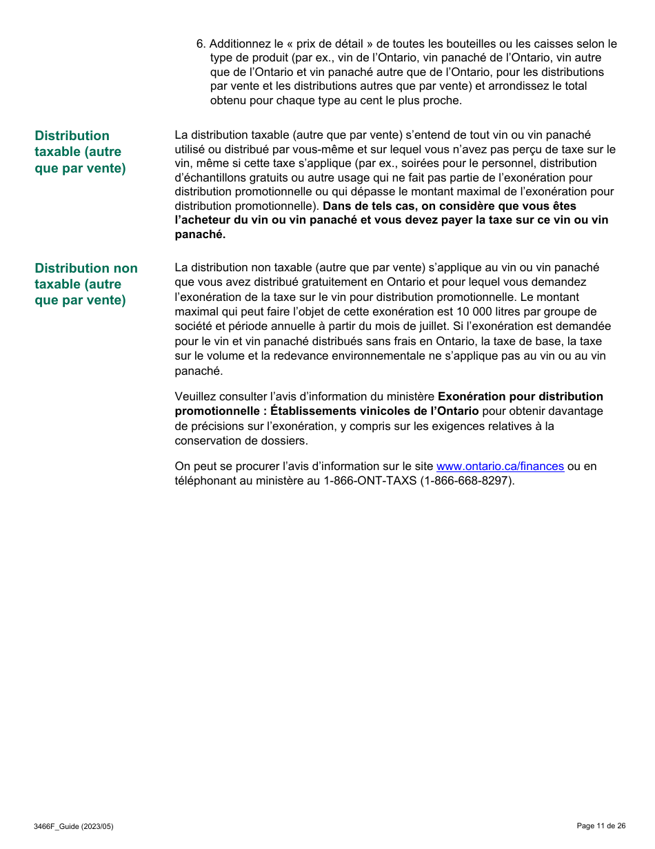 Forme 3466F Guide Relatif a La Declaration Sur Le Vin Et Le Vin Panache - Ontario, Canada (French), Page 11