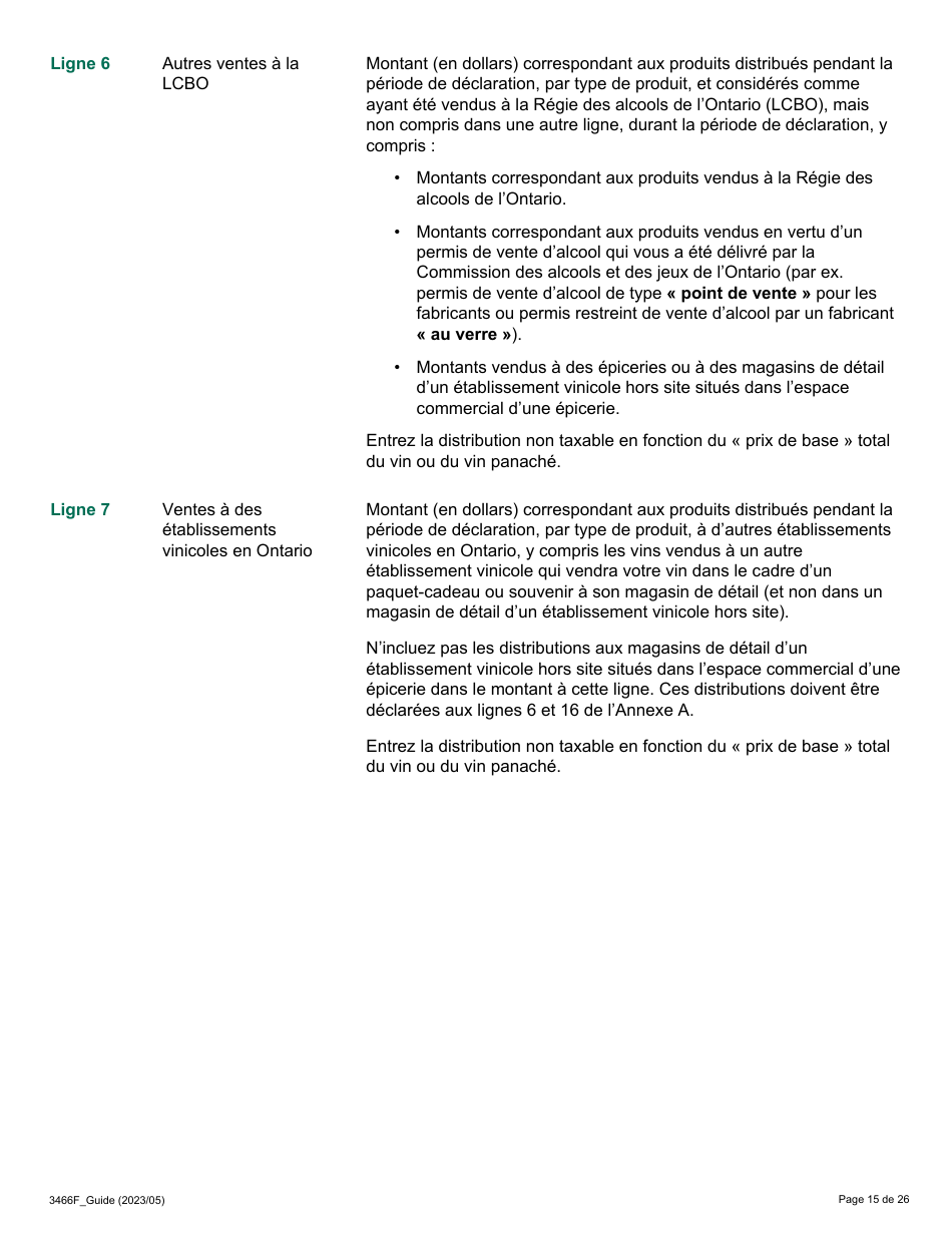 Forme 3466F Guide Relatif a La Declaration Sur Le Vin Et Le Vin Panache - Ontario, Canada (French), Page 15