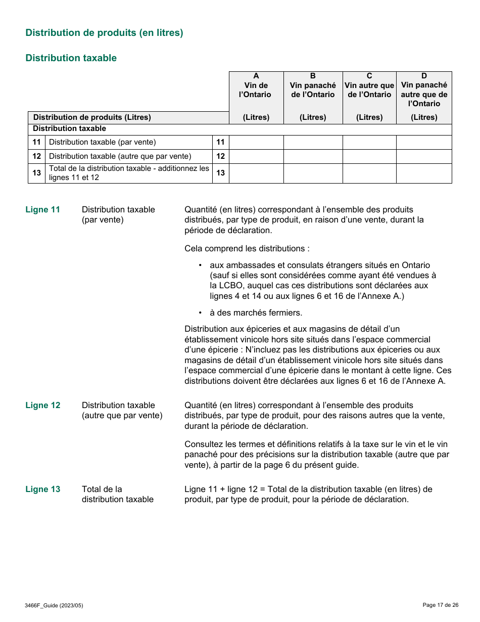 Forme 3466F Guide Relatif a La Declaration Sur Le Vin Et Le Vin Panache - Ontario, Canada (French), Page 17