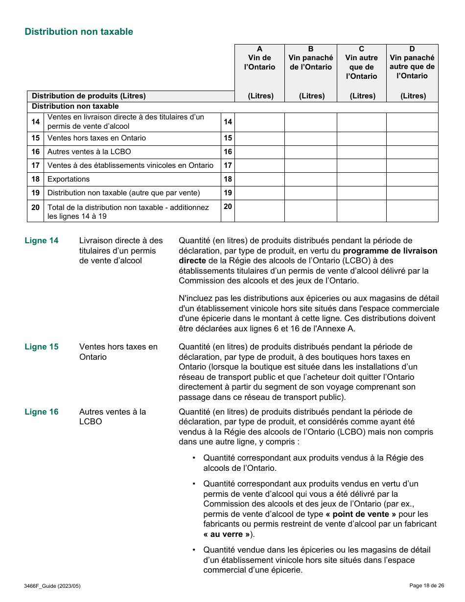 Forme 3466F Guide Relatif a La Declaration Sur Le Vin Et Le Vin Panache - Ontario, Canada (French), Page 18