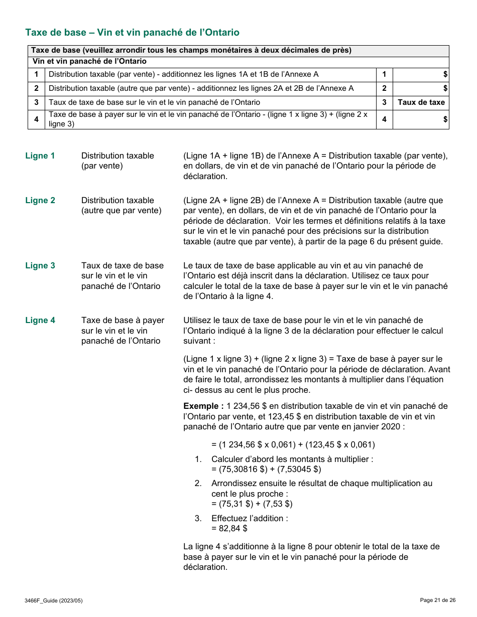 Forme 3466F Guide Relatif a La Declaration Sur Le Vin Et Le Vin Panache - Ontario, Canada (French), Page 21