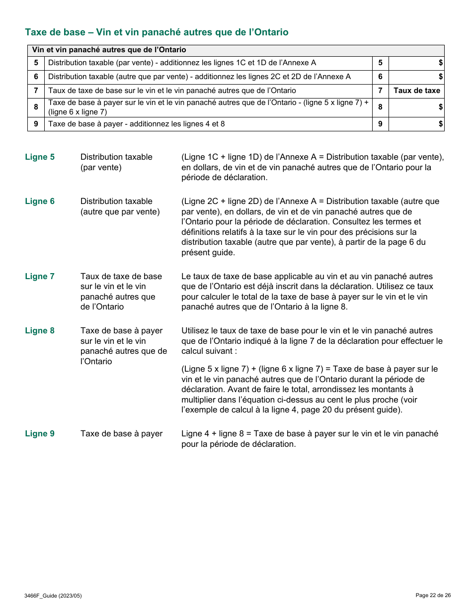 Forme 3466F Guide Relatif a La Declaration Sur Le Vin Et Le Vin Panache - Ontario, Canada (French), Page 22