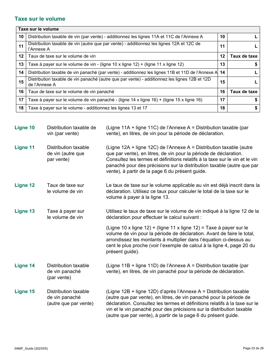 Forme 3466F Guide Relatif a La Declaration Sur Le Vin Et Le Vin Panache - Ontario, Canada (French), Page 23