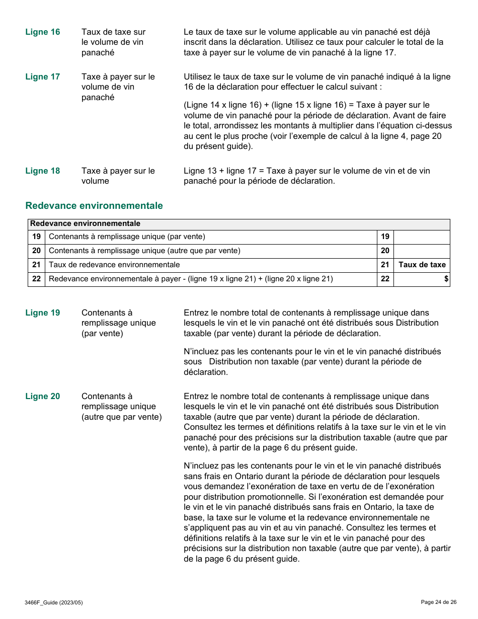 Forme 3466F Guide Relatif a La Declaration Sur Le Vin Et Le Vin Panache - Ontario, Canada (French), Page 24