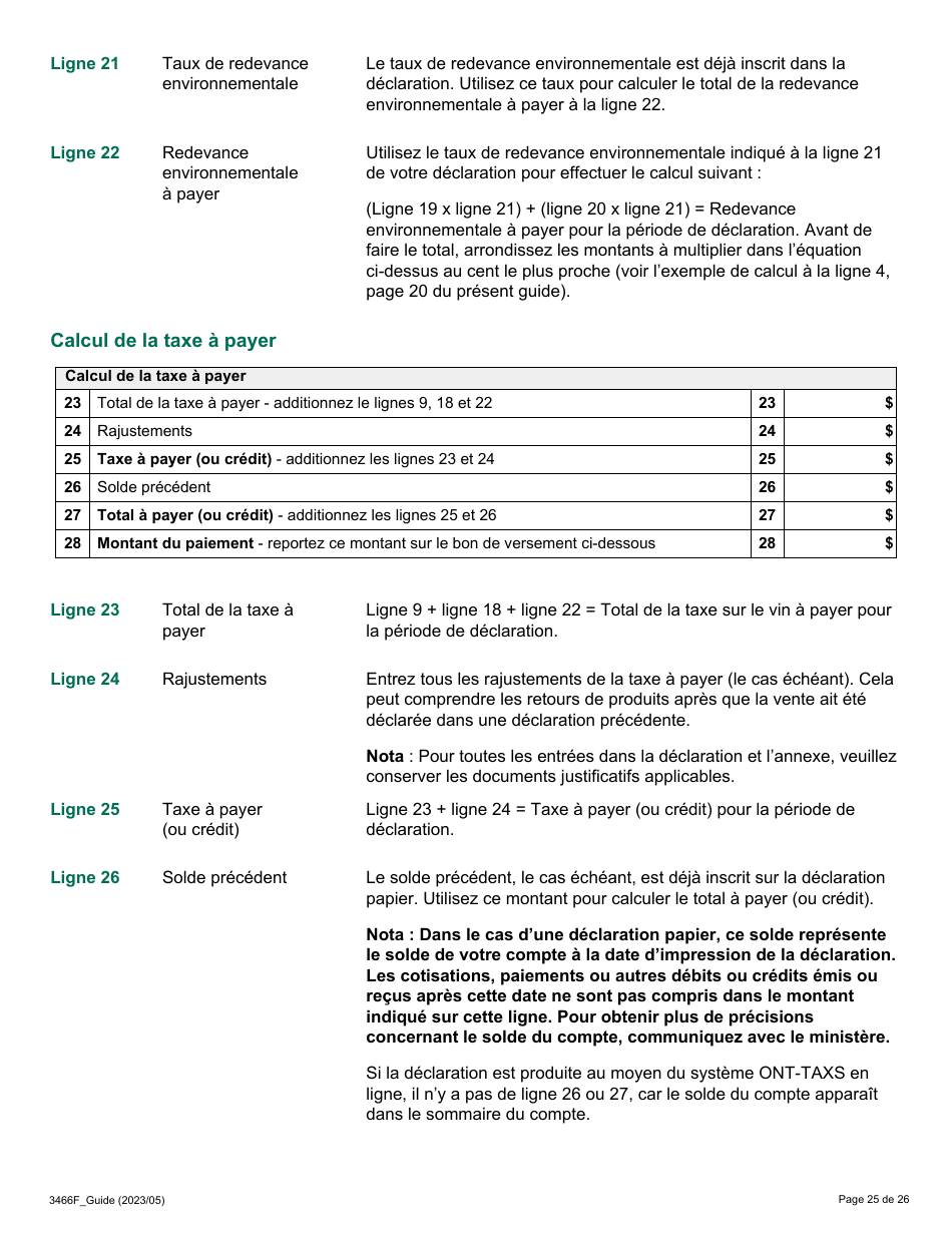 Forme 3466F Guide Relatif a La Declaration Sur Le Vin Et Le Vin Panache - Ontario, Canada (French), Page 25