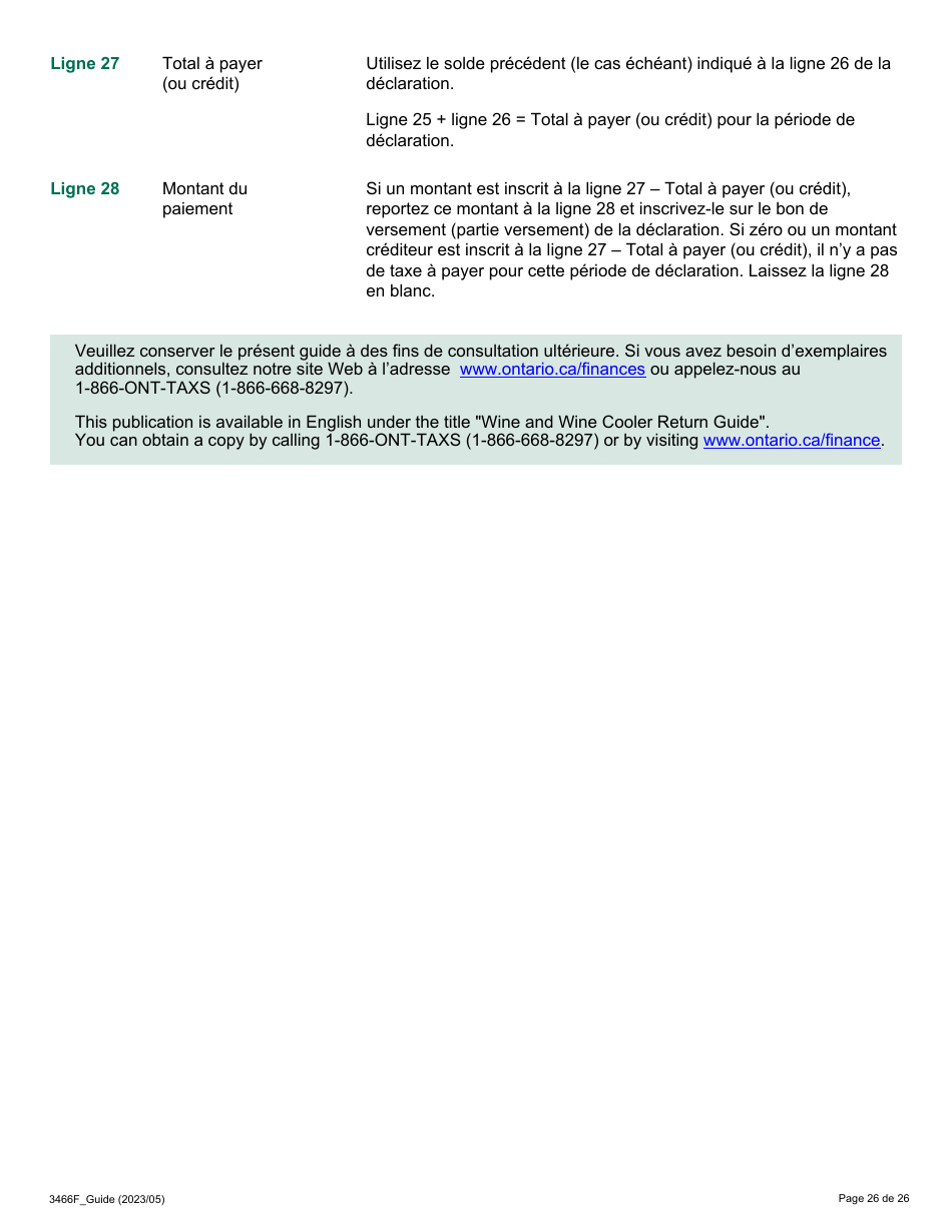 Forme 3466F Guide Relatif a La Declaration Sur Le Vin Et Le Vin Panache - Ontario, Canada (French), Page 26