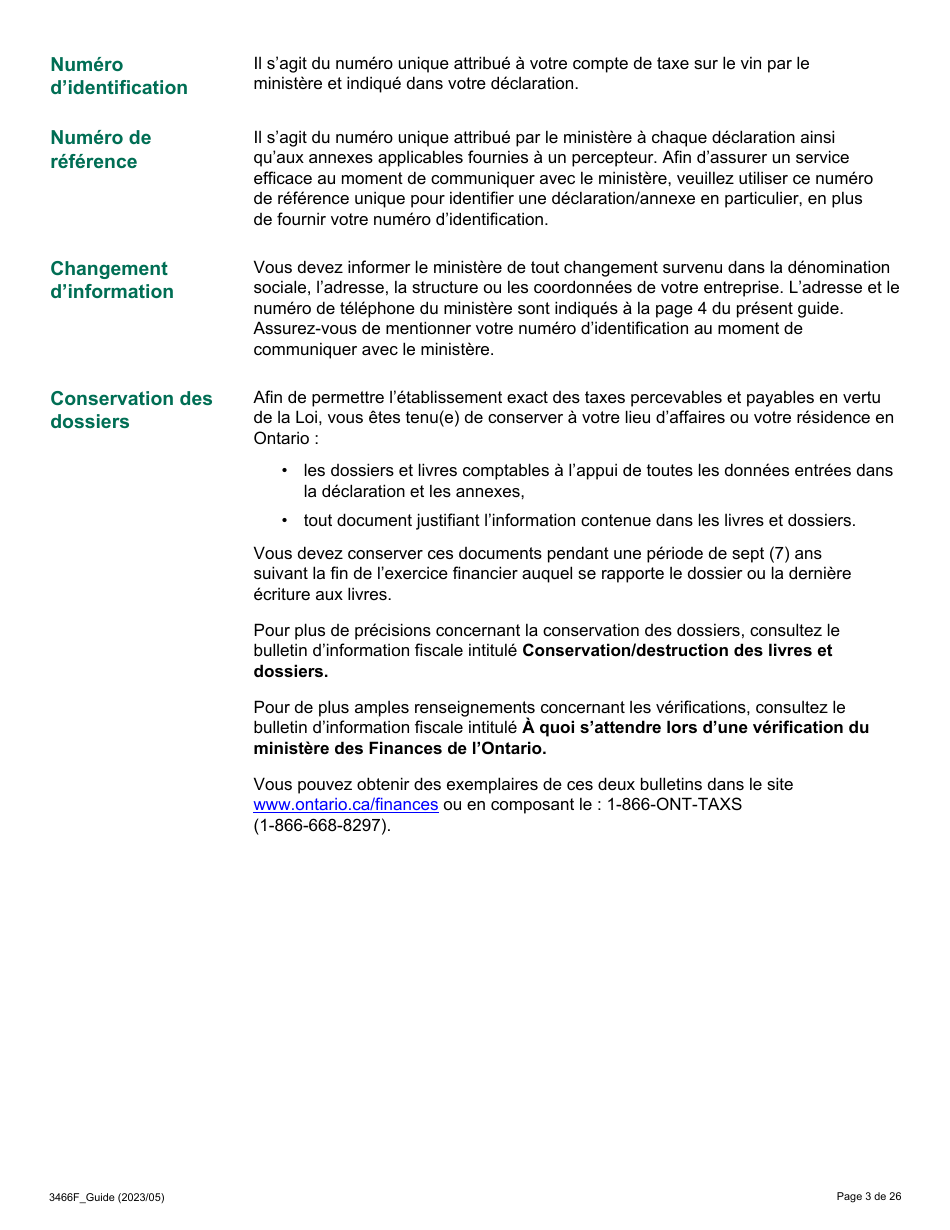 Forme 3466F Guide Relatif a La Declaration Sur Le Vin Et Le Vin Panache - Ontario, Canada (French), Page 3