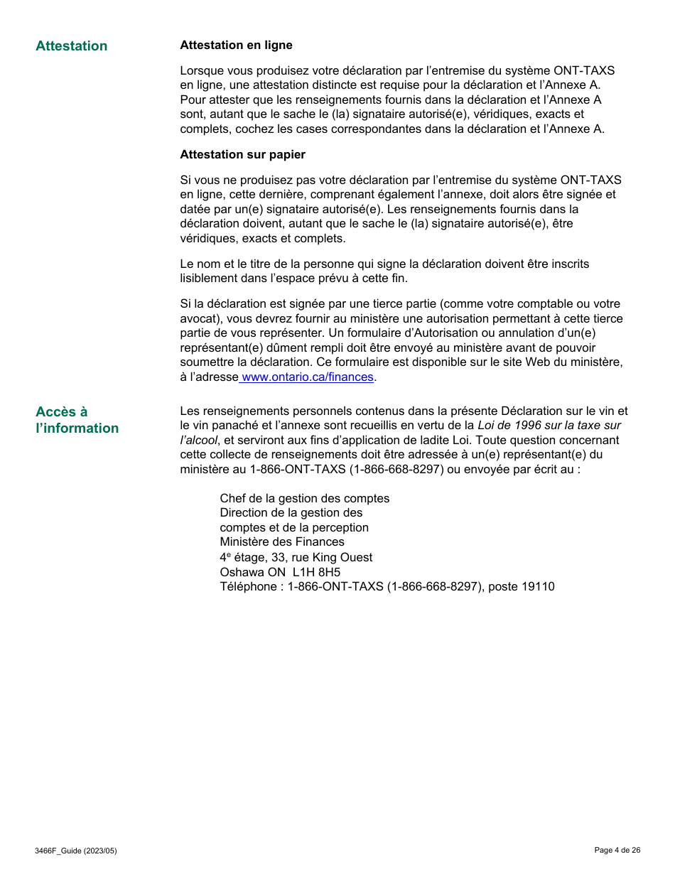 Forme 3466F Guide Relatif a La Declaration Sur Le Vin Et Le Vin Panache - Ontario, Canada (French), Page 4
