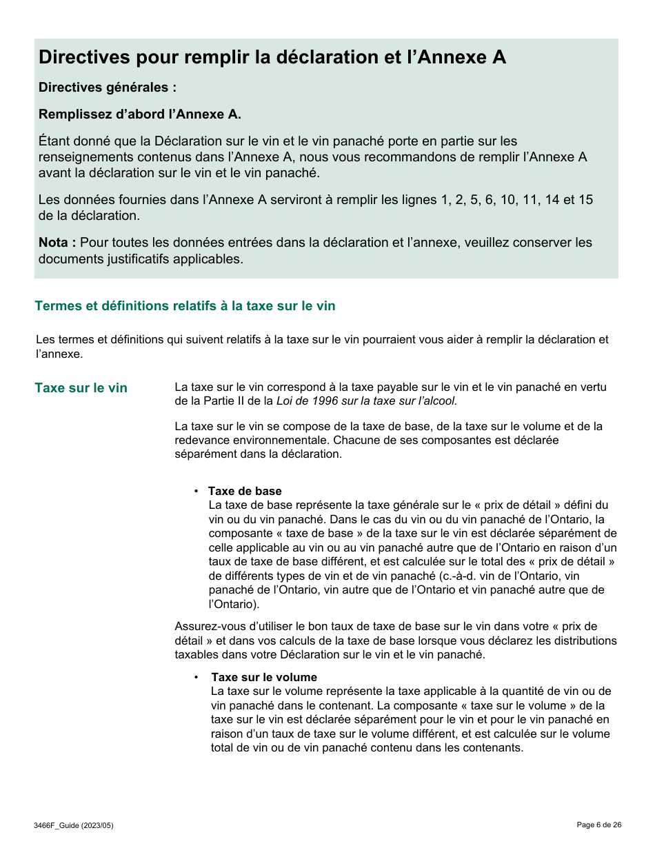 Forme 3466F Guide Relatif a La Declaration Sur Le Vin Et Le Vin Panache - Ontario, Canada (French), Page 6