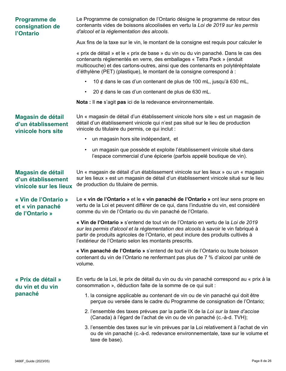 Forme 3466F Guide Relatif a La Declaration Sur Le Vin Et Le Vin Panache - Ontario, Canada (French), Page 8