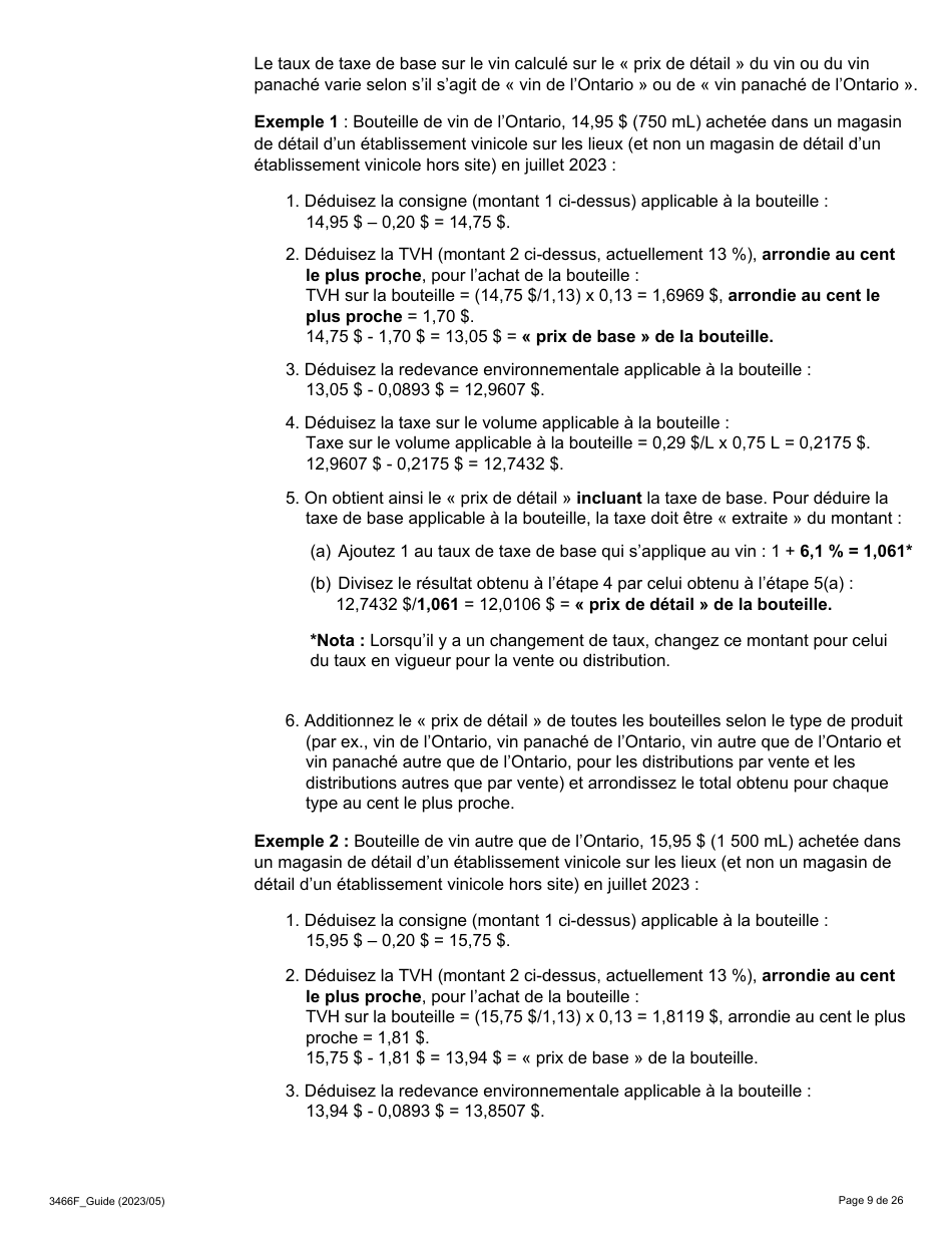 Forme 3466F Guide Relatif a La Declaration Sur Le Vin Et Le Vin Panache - Ontario, Canada (French), Page 9