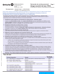 Document preview: Forme 0546F Demande De Remboursement Usage Exonere De Taxe (Teu) - Ontario, Canada (French)