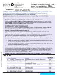 Forme 0546F Demande De Remboursement Usage Exonere De Taxe (Teu) - Ontario, Canada (French)