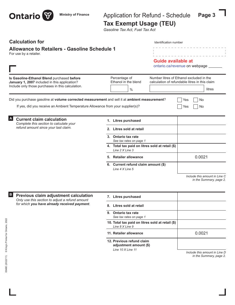 Form 0546E Application for Refund Tax Exempt Usage (Teu) - Ontario, Canada, Page 3