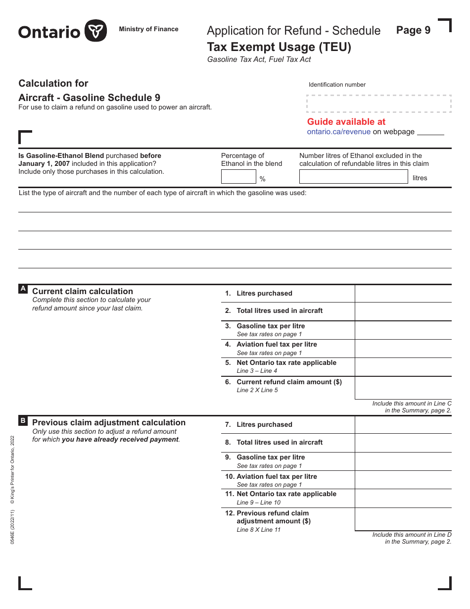 Form 0546E Application for Refund Tax Exempt Usage (Teu) - Ontario, Canada, Page 9