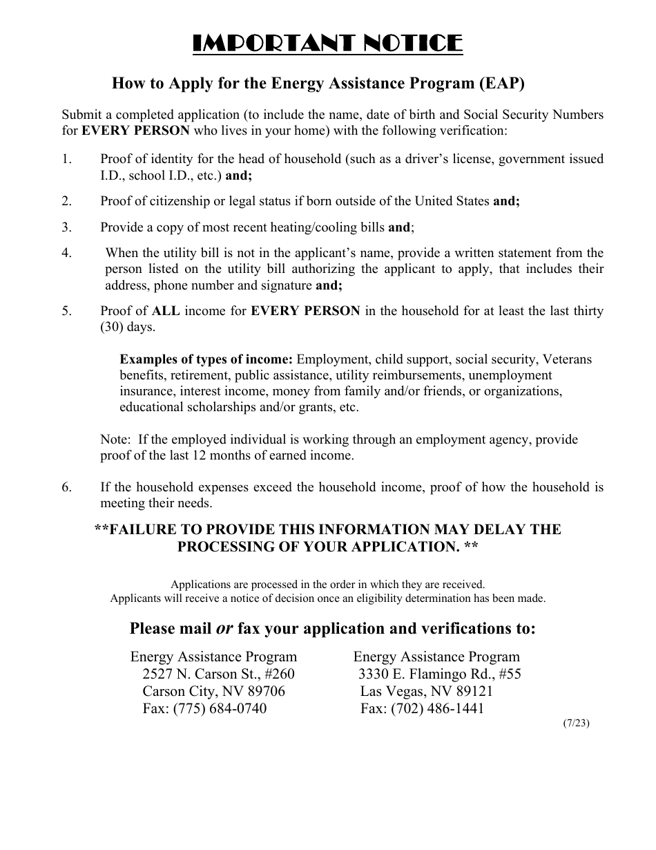 Form 2824-EL Energy Assistance Application - Nevada, Page 1