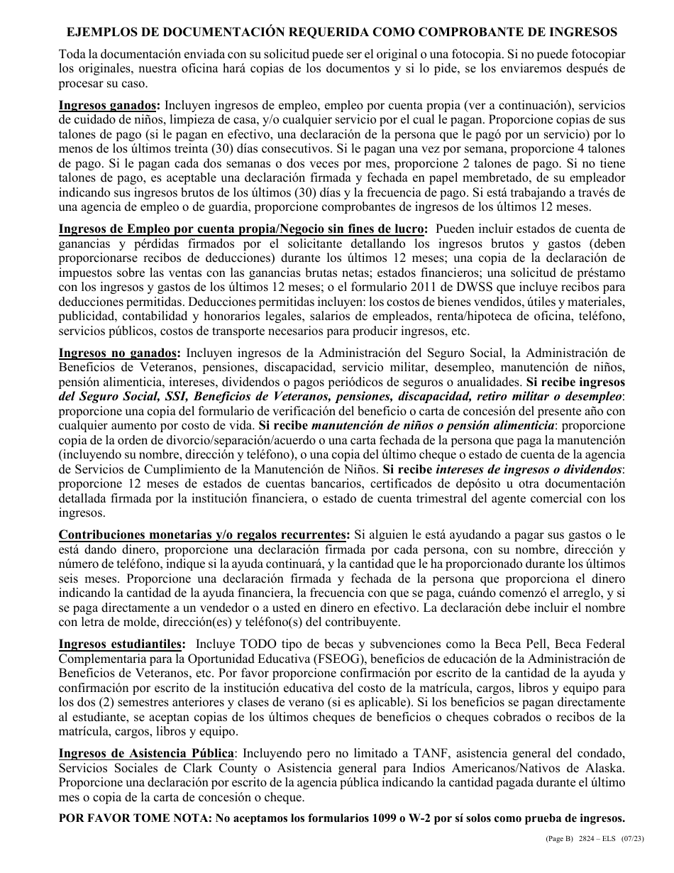 Formulario 2824-ELS Solicitud De Asistencia Para Servicios De Energia - Nevada (Spanish), Page 3