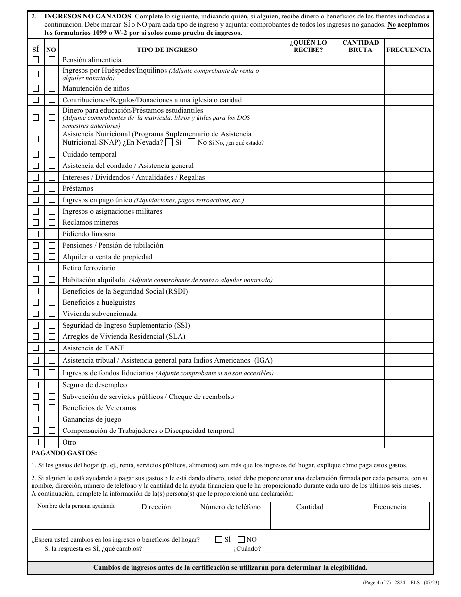 Formulario 2824-ELS Solicitud De Asistencia Para Servicios De Energia - Nevada (Spanish), Page 7