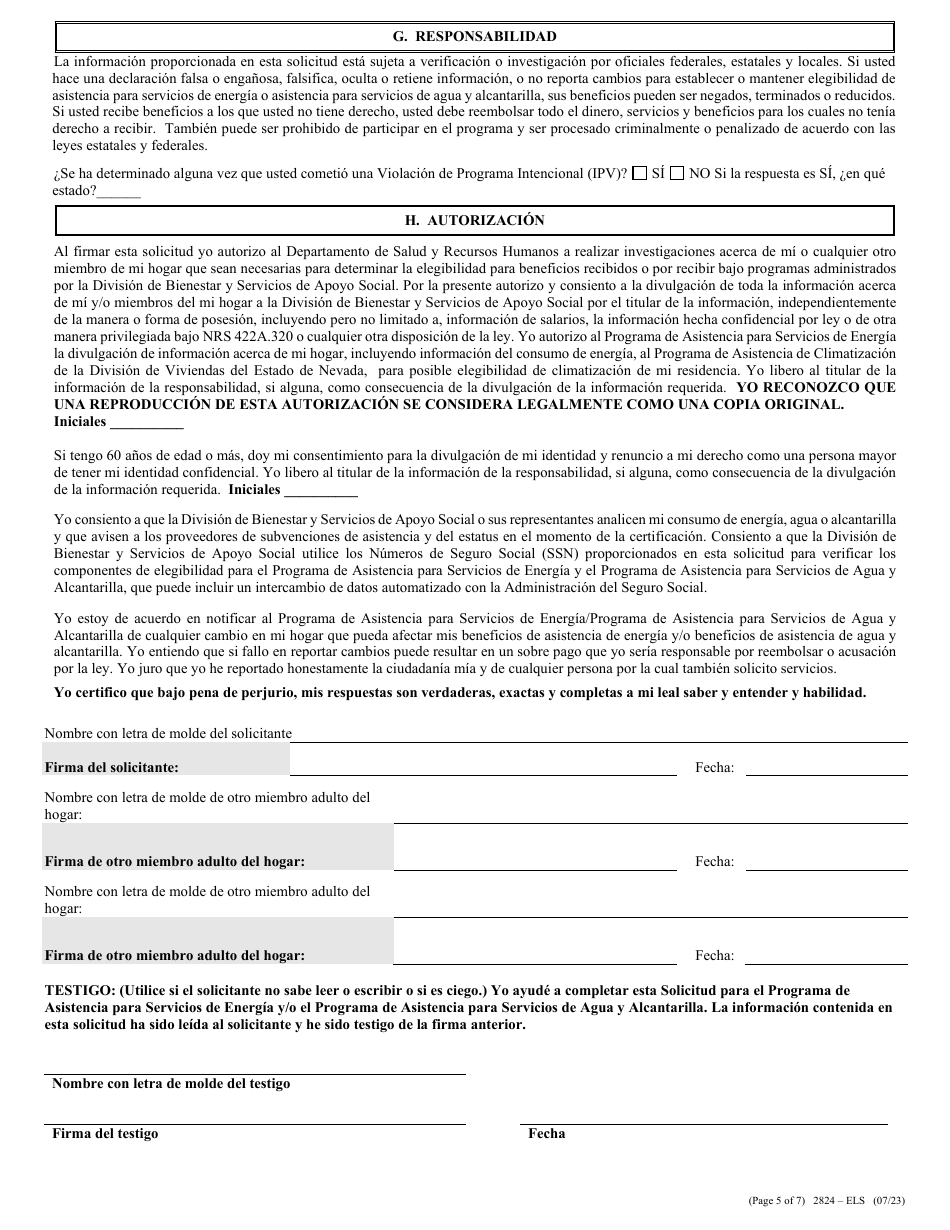 Formulario 2824-ELS Solicitud De Asistencia Para Servicios De Energia - Nevada (Spanish), Page 8