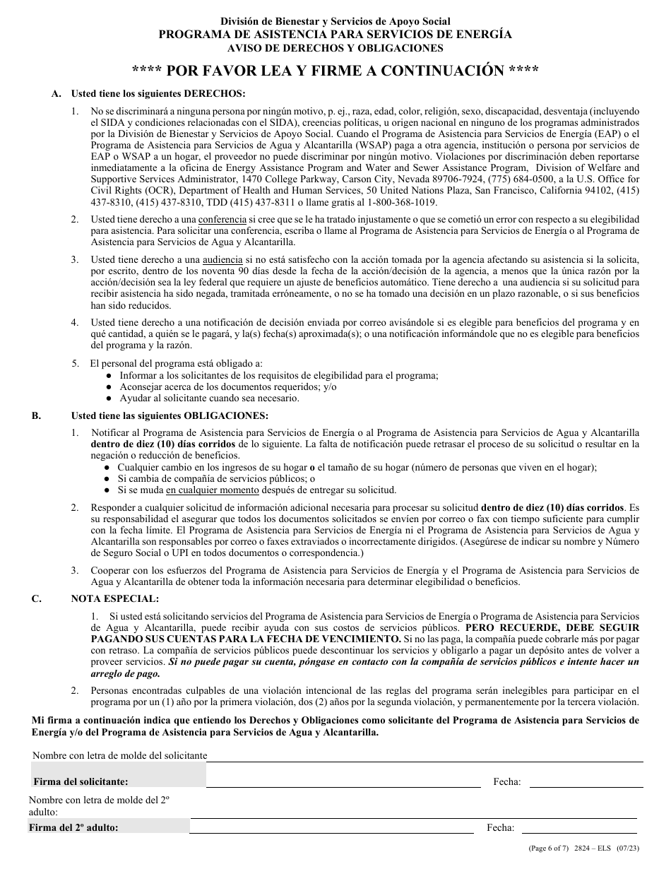 Formulario 2824-ELS Solicitud De Asistencia Para Servicios De Energia - Nevada (Spanish), Page 9