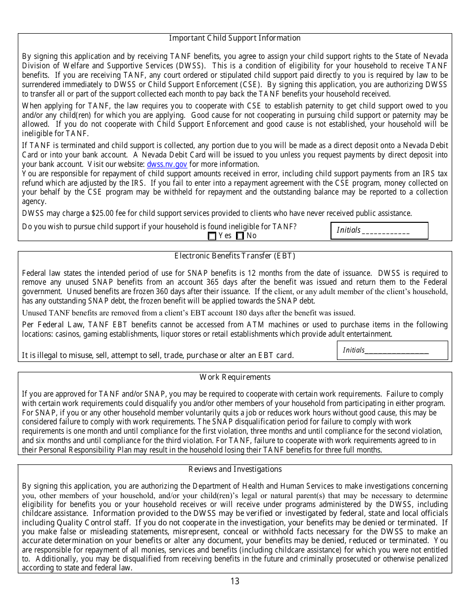 Form 2905-EG Application for Assistance - Nevada, Page 13