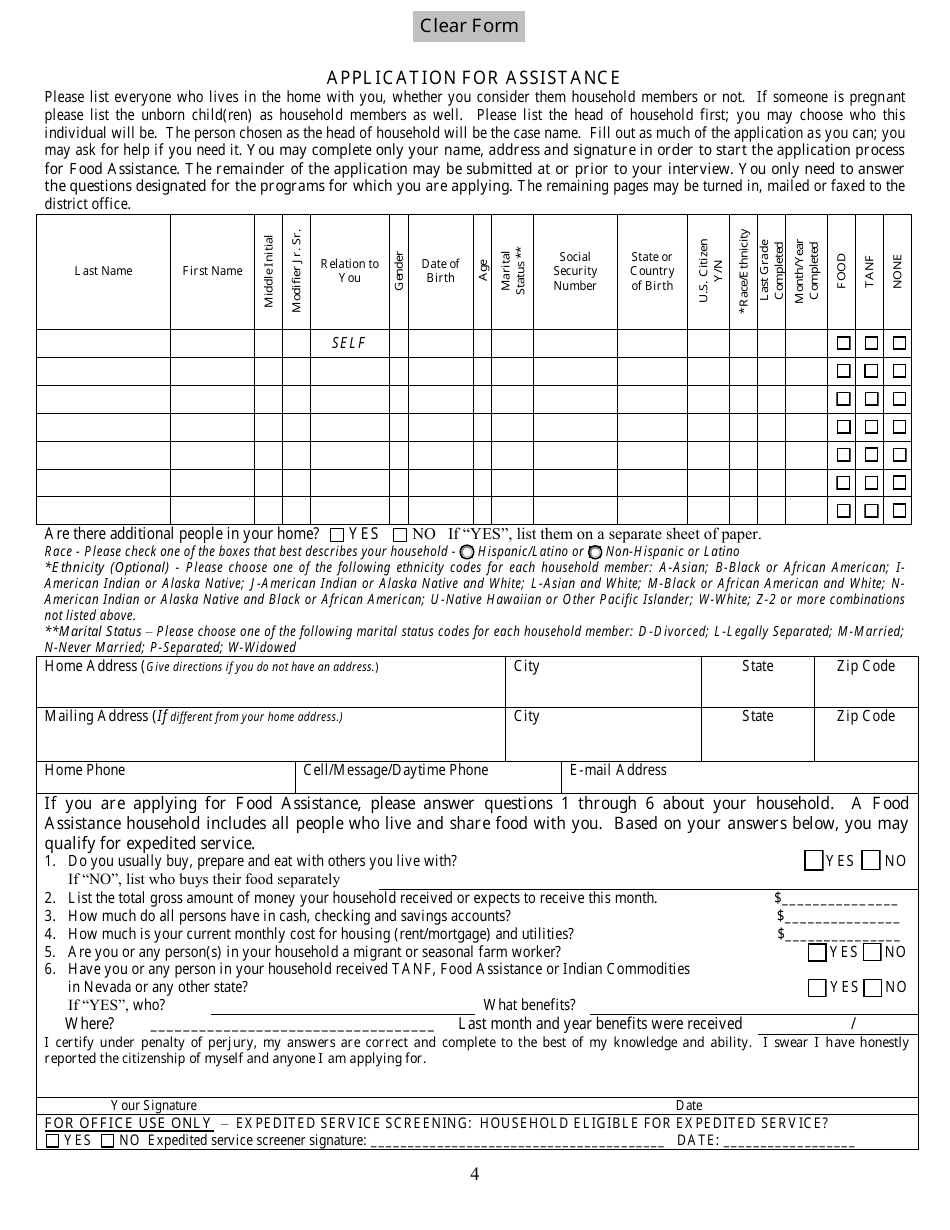 Form 2905-EG Application for Assistance - Nevada, Page 4