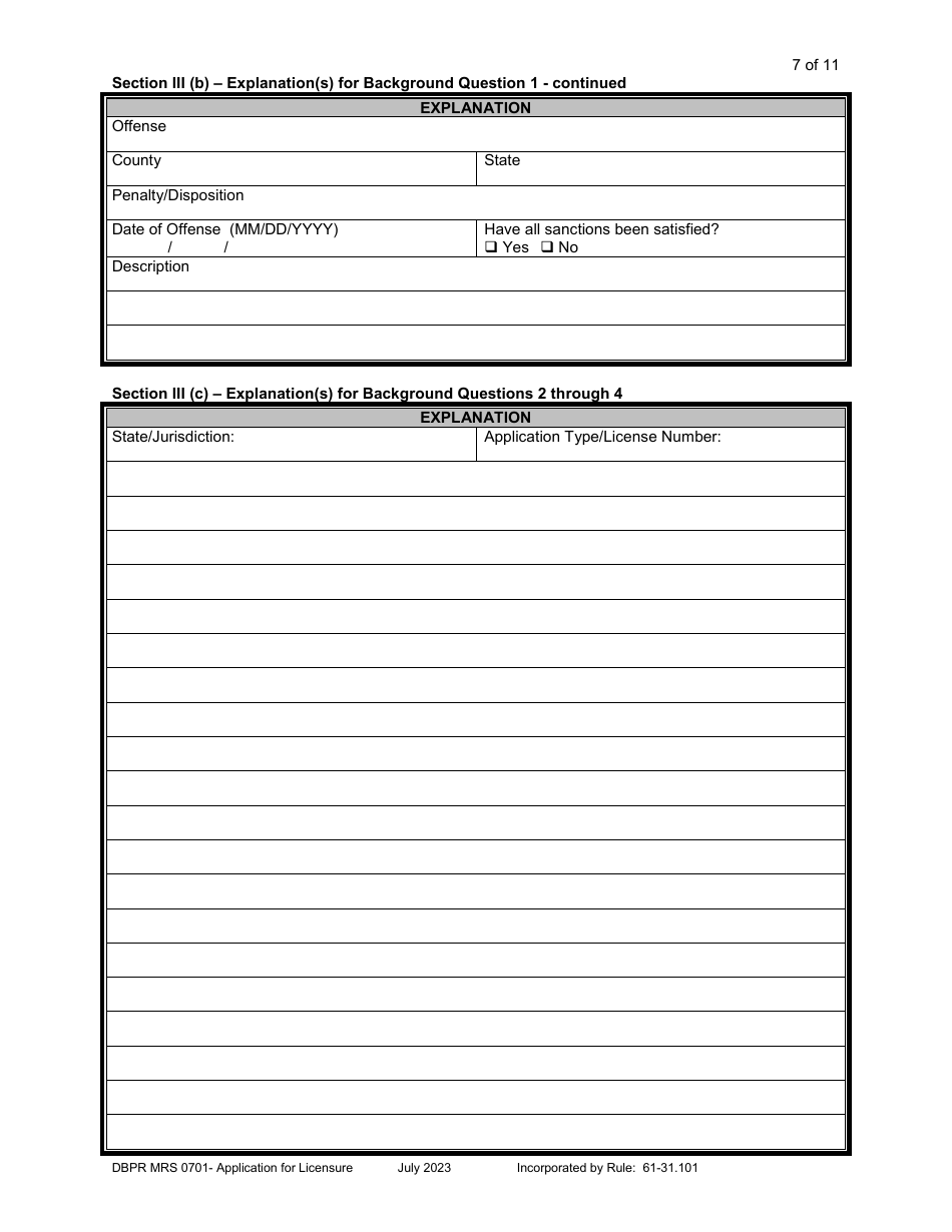 Form DBPR MRS0701 Application for Licensure - Florida, Page 8