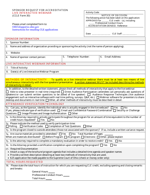 CCLE Form 30  Printable Pdf