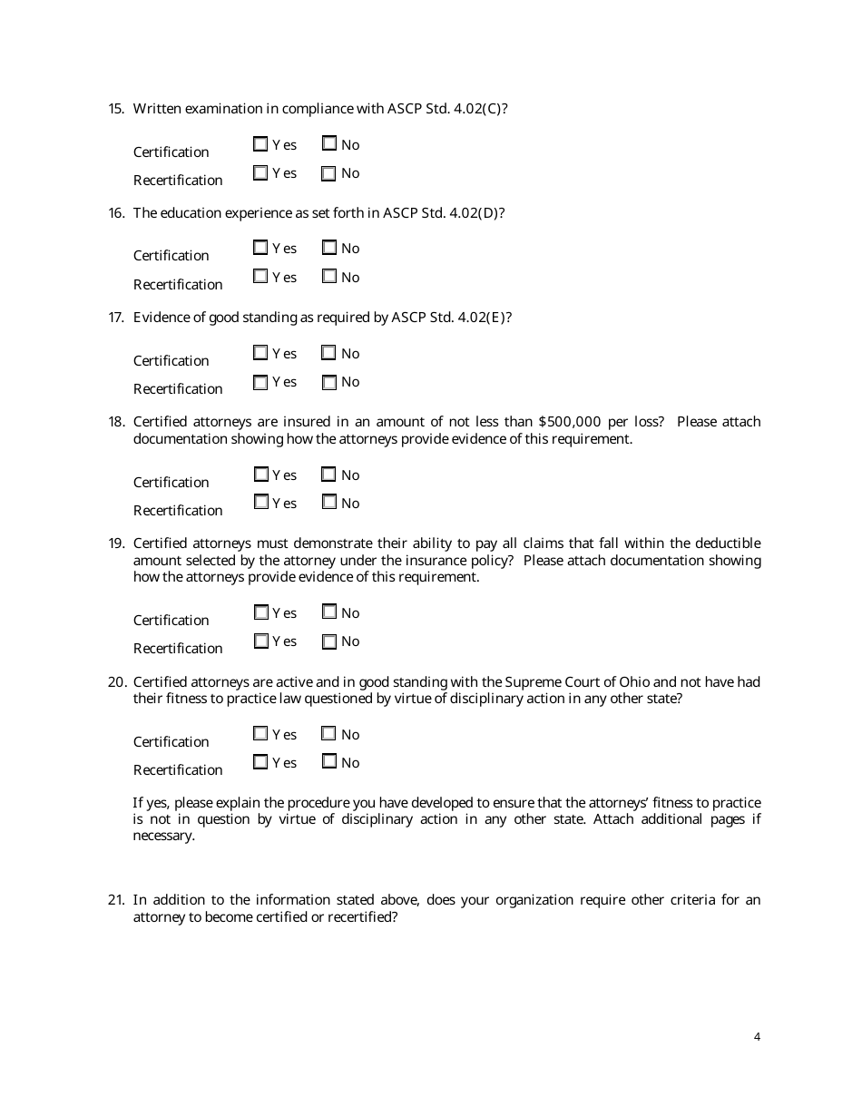 Form SCO-ASD-OAS-1111 Application for Reaccreditation as a Certifying Agency for Attorneys as Specialists in Ohio - Ohio, Page 4