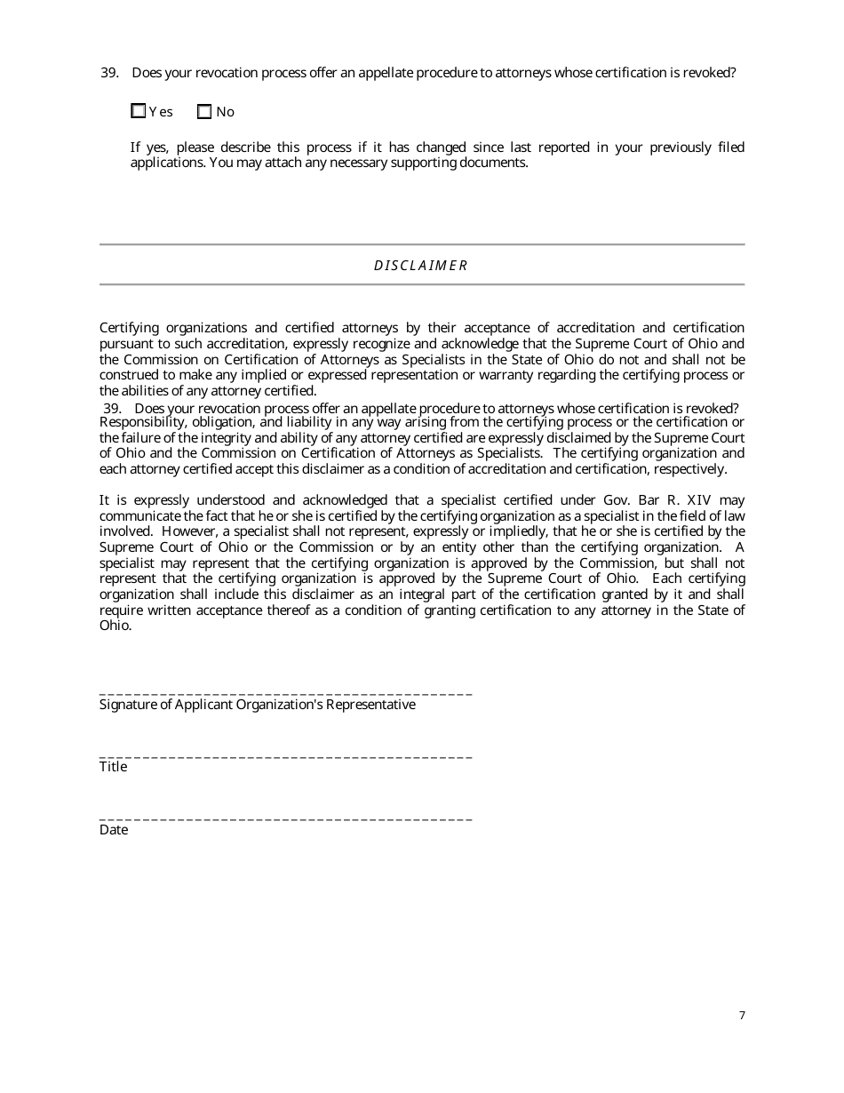 Form SCO-ASD-OAS-1111 Application for Reaccreditation as a Certifying Agency for Attorneys as Specialists in Ohio - Ohio, Page 7