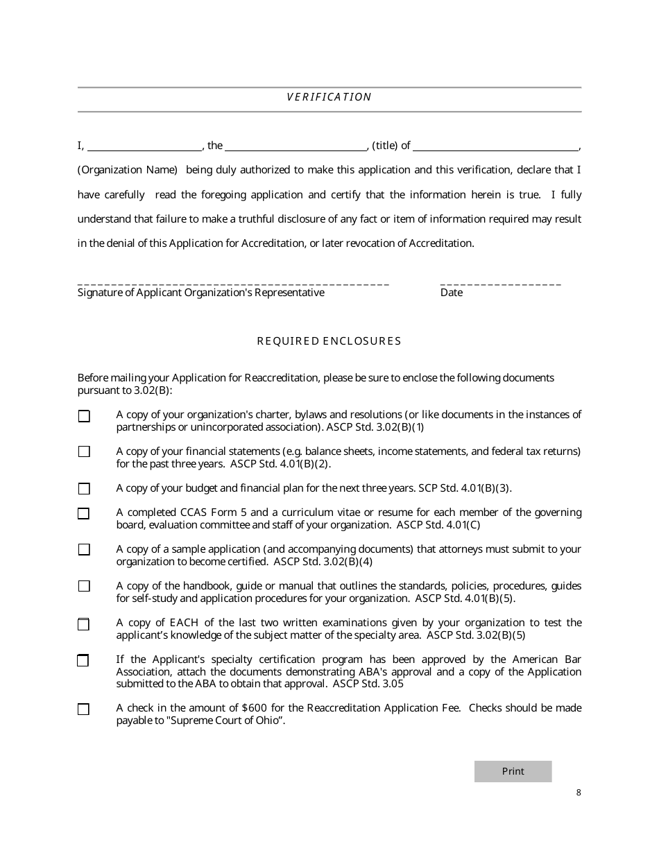 Form SCO-ASD-OAS-1111 Application for Reaccreditation as a Certifying Agency for Attorneys as Specialists in Ohio - Ohio, Page 8