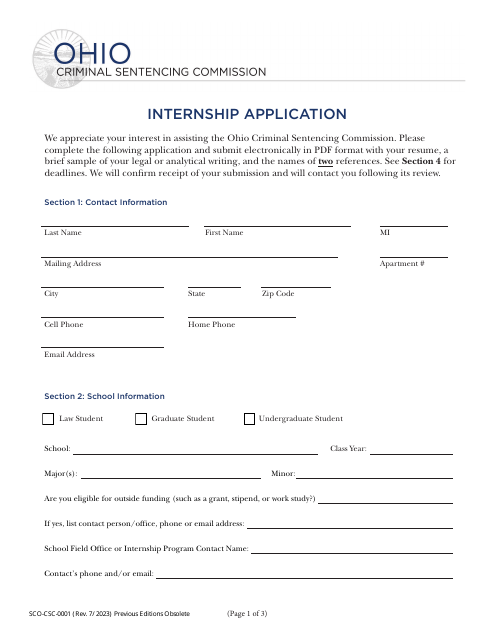 Form SCO-CSC-0001 Internship Application - Ohio