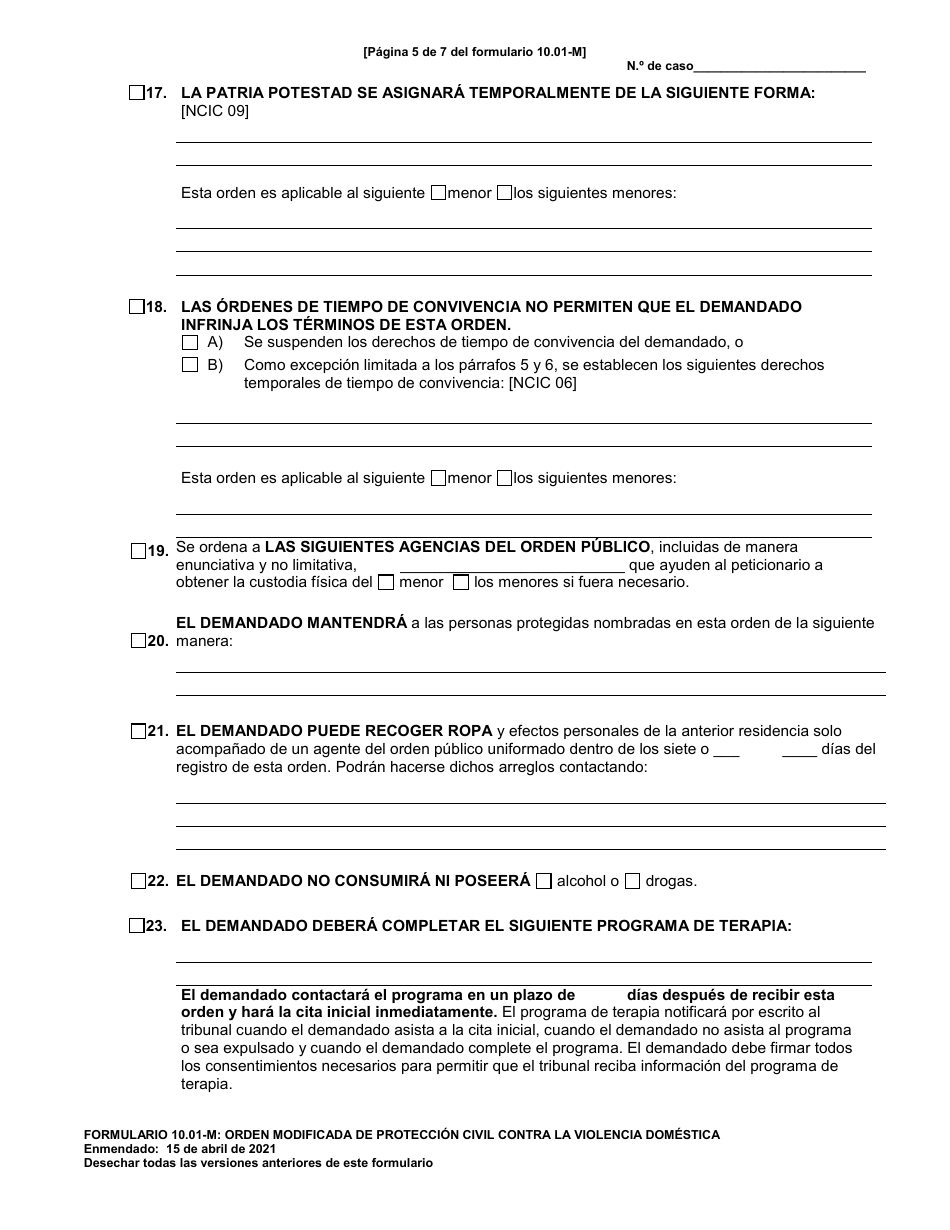 Formulario 10.01-M Orden Modificada De Proteccion Civil Contra La Violencia Domestica - Ohio (Spanish), Page 5