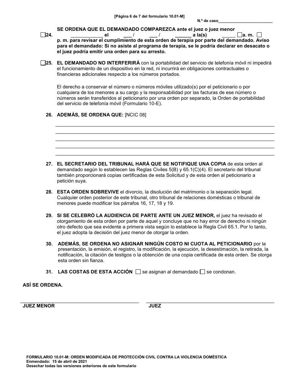Formulario 10.01-M Orden Modificada De Proteccion Civil Contra La Violencia Domestica - Ohio (Spanish), Page 6