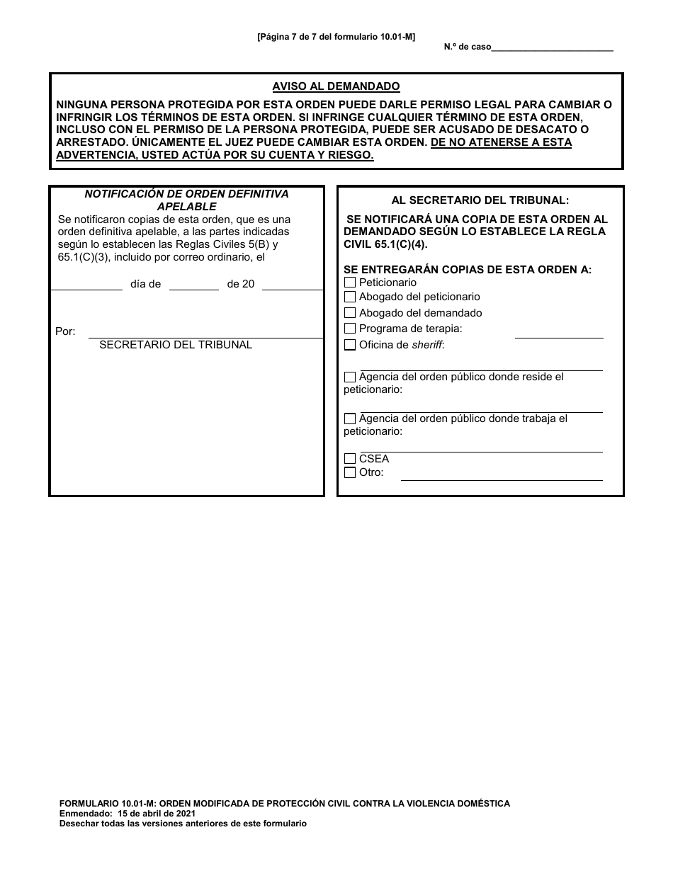 Formulario 10.01-M Orden Modificada De Proteccion Civil Contra La Violencia Domestica - Ohio (Spanish), Page 7