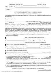 Document preview: Form 22.0 (SCO-CLC-PBT0022.0) Application to Settle a Minor's Claim and Entry Setting Hearing - Ohio