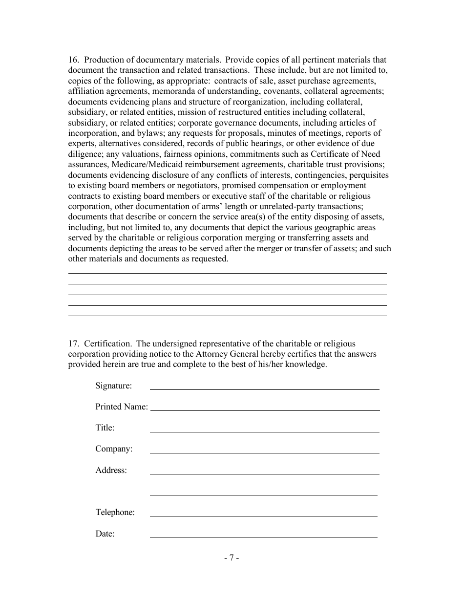 Notice of Merger or Transfer of Assets by a Charitable or Religious Corporation - North Carolina, Page 10