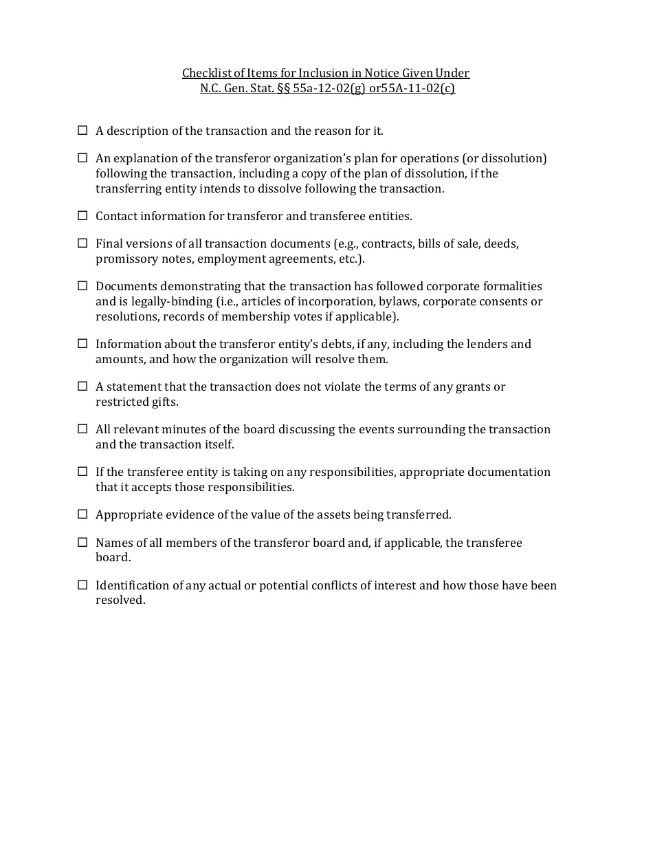 Notice of Merger or Transfer of Assets by a Charitable or Religious Corporation - North Carolina, Page 3