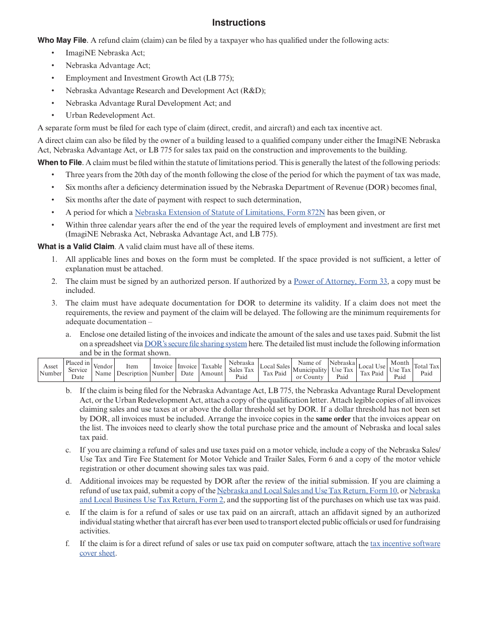 Form 7-I Tax Incentive Claim for Refund of Sales and Use Tax - Nebraska, Page 2