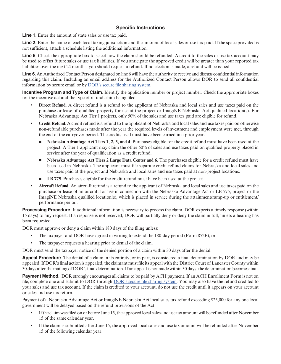 Form 7-I Tax Incentive Claim for Refund of Sales and Use Tax - Nebraska, Page 3