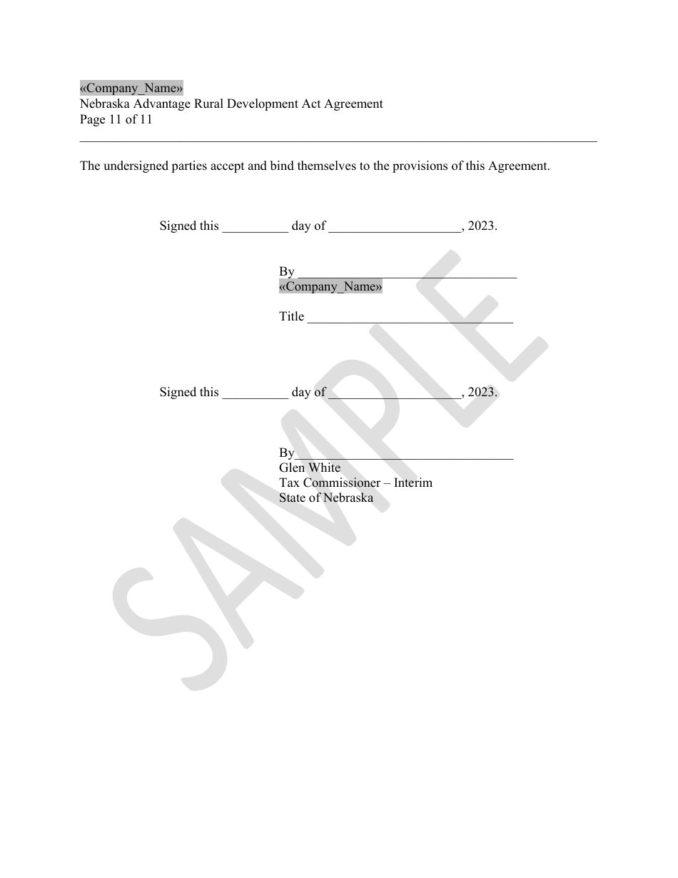 Nebraska Advantage Rural Development Act Agreement - Level 1 or Level 2 - Sample - Nebraska, Page 11