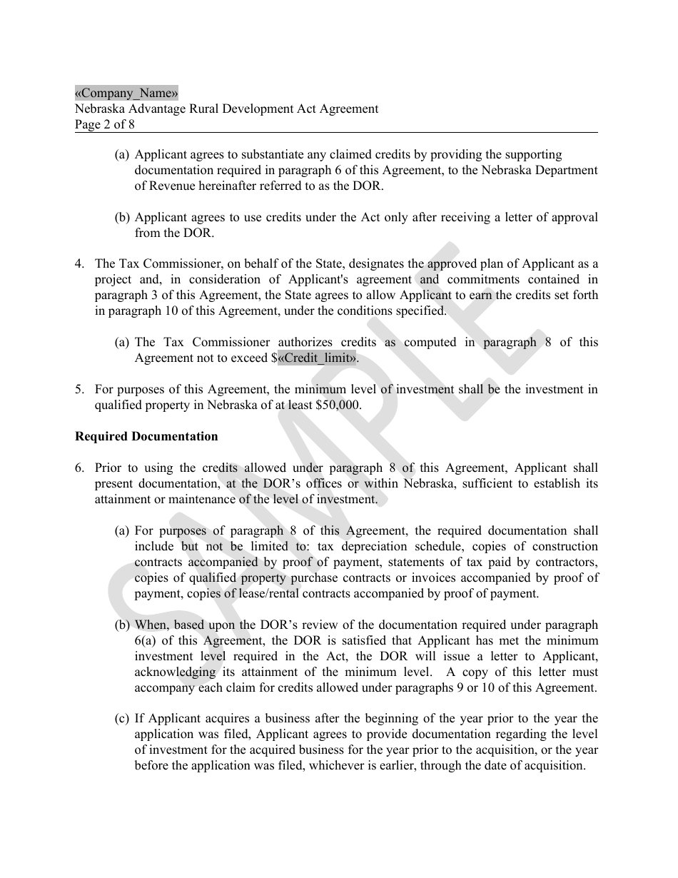 Nebraska Advantage Rural Development Act Agreement - Livestock Modernization - Sample - Nebraska, Page 2