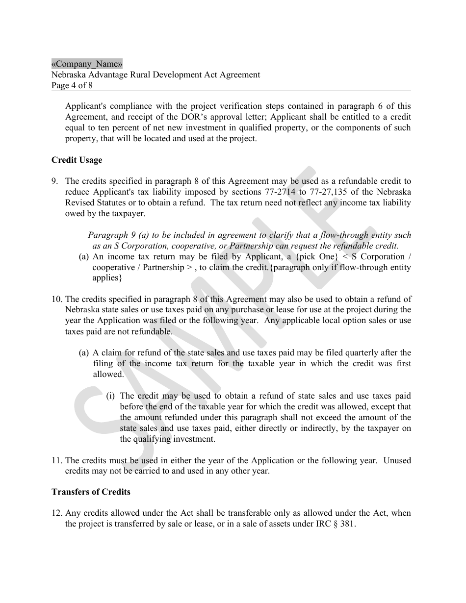 Nebraska Advantage Rural Development Act Agreement - Livestock Modernization - Sample - Nebraska, Page 4
