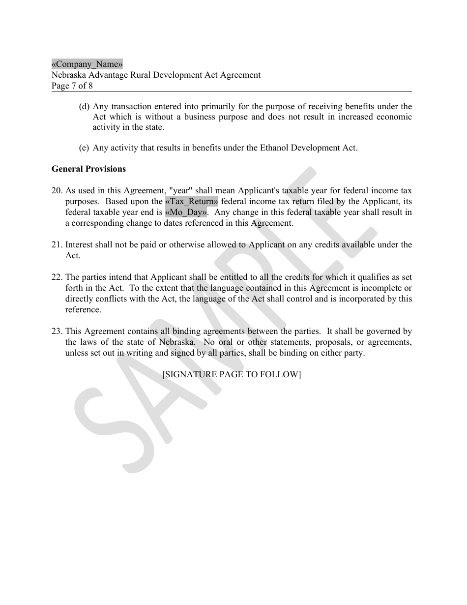 Nebraska Advantage Rural Development Act Agreement - Livestock Modernization - Sample - Nebraska, Page 7